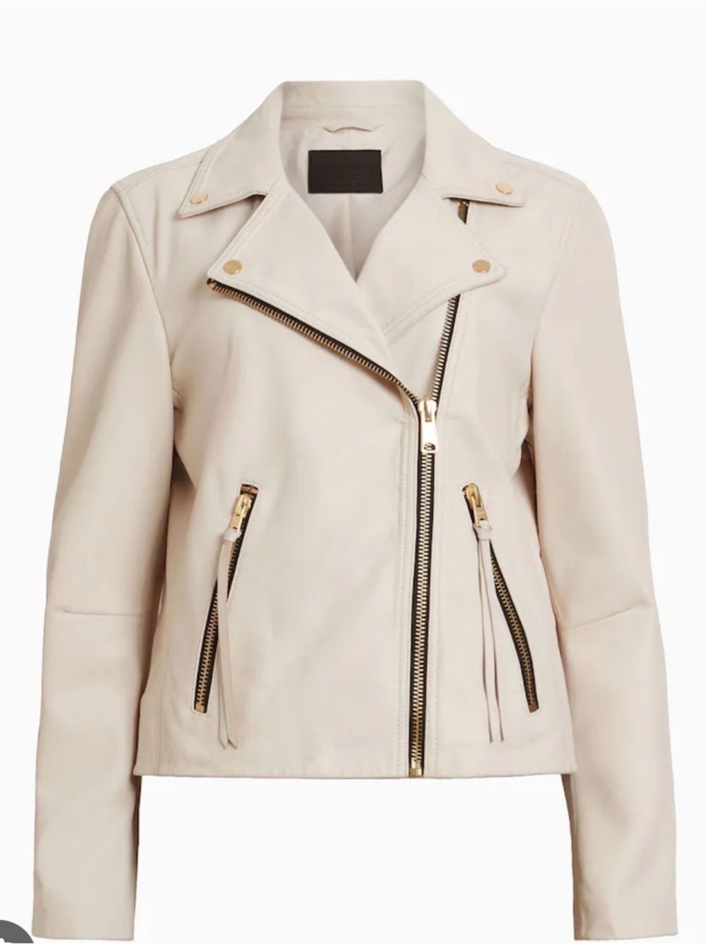 AllSaints Balfern Leather Biker Jacket Cream Stone — Gold Hardware